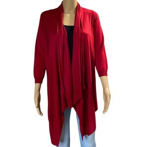 VERVE ami Women's Red Basic Draped Open Front Knit Cardigan Sz/S